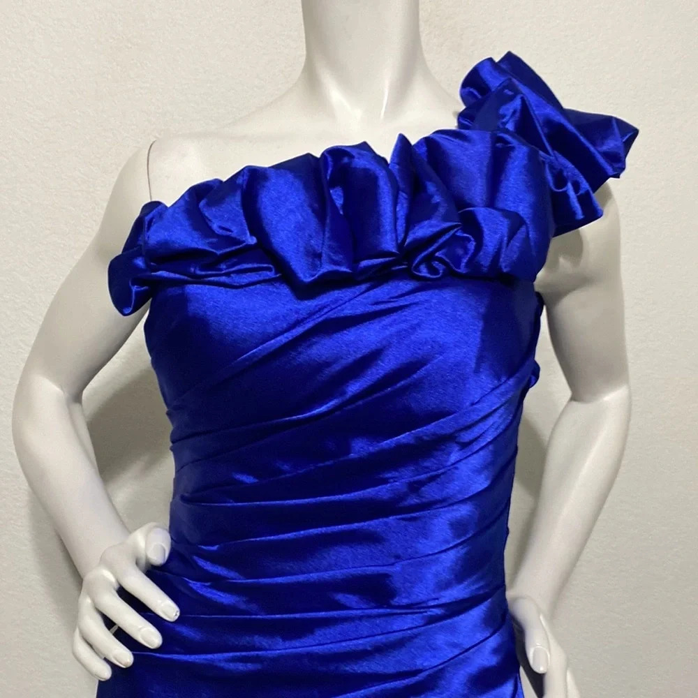 By Light In The Box Blue One Shoulder Ruffle Ruched Mini Dress Size S - Picture 2 of 7